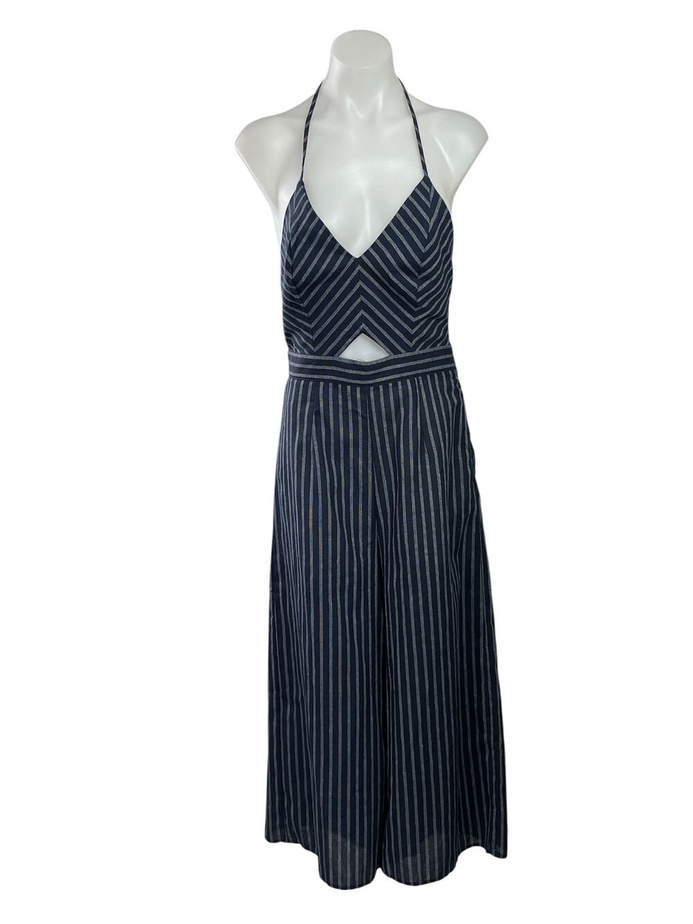 Lunic Black Chevron Striped Sleeveless Cami Camisole Wide Leg Romper Jumpsuit S